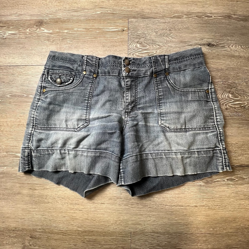 One 5 One Denim Shorts Womens 12 Grey Low Rise Double Button Utility Y2K Boho